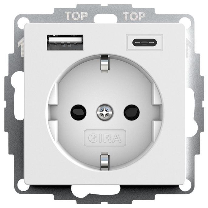 Gira / wandcontactdoos met randaarde, kinderbeveiliging en USB A/C aansluiting / zuiver wit mat / 245927