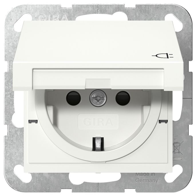 Gira | wandcontactdoos met klapdeksel, randaarde en kinderbeveiliging | Systeem 55 ZWG | 441403