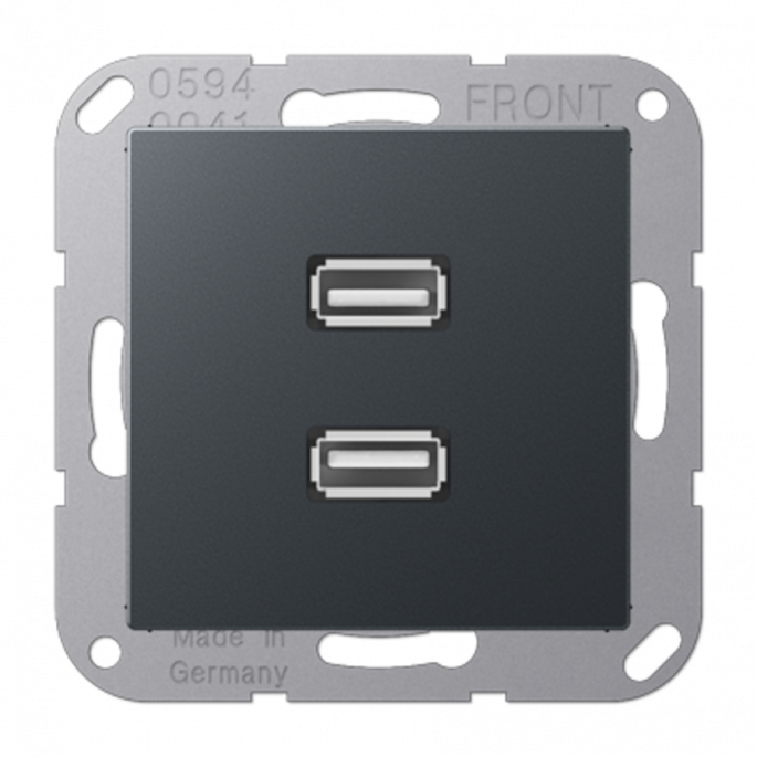 Jung | Afdekplaat voor dubbele USB. incl. draagframe | A550 Antraciet mat | MA A 1153 ANM