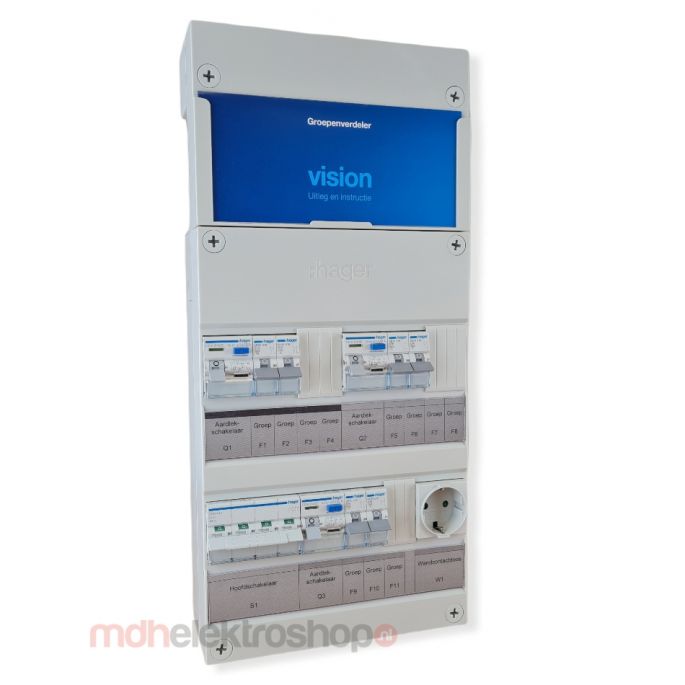 Hager groepenkast, 3 fase met 6 groepen en wandcontactdoos, alt. voor VKG222L-W