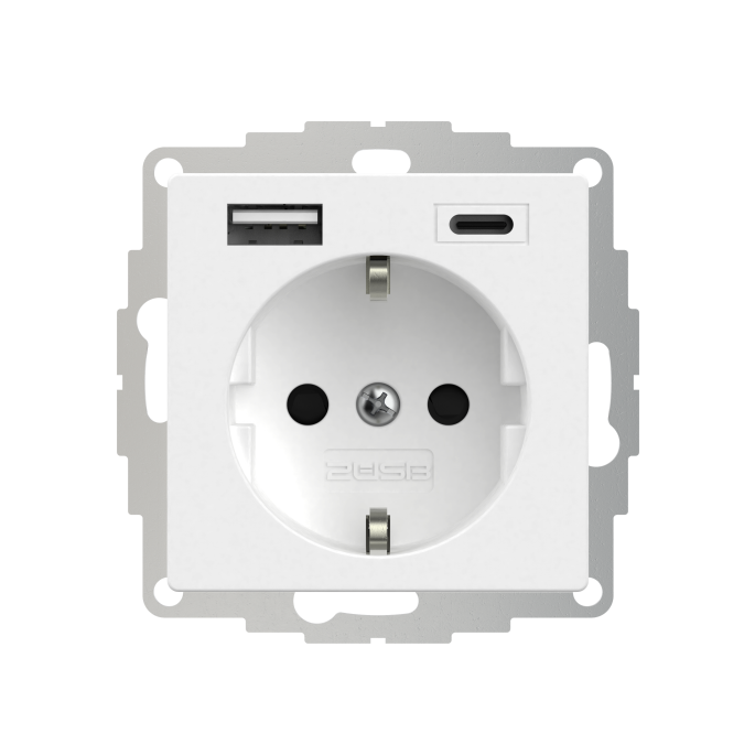 Wandcontactdoos met dubbele USB (A+C) aansluiting - Mat wit