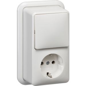 Gira | Combinatie schakelaar/wandcontactdoos met randaarde | Opbouw Wit | 017611