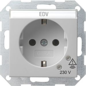 Gira | Wandcontactdoos met randaarde en overspanningsbeveiliging met tekstveld | Systeem 55 Grijs | 0451015