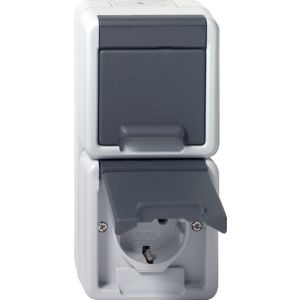 Gira | Wandcontactdoos randaarde 2-voudig verticaal met klapdeksel | Spatwaterdicht Opbouw IP44 | 078030