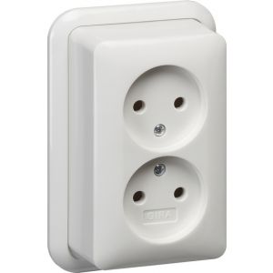 Gira | Wandcontactdoos 2-voudig zonder randaarde | Opbouw Wit | 079111
