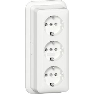 Gira / 3-voudige wandcontactdoos met randaarde, montageplaat en adapter K/P25  / Opbouw zuiver wit / 478911
