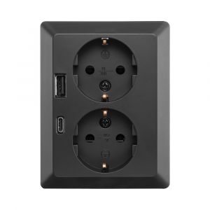 Wandcontactdoos Half Opbouw 2-voudig RA USB A + USB C Mat Zwart 10.300.616