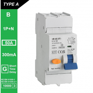SEP aardlekautomaat type A(G) | 50A, 300mA, B-kar, 1P+N | RCM1-2AG-B50.30