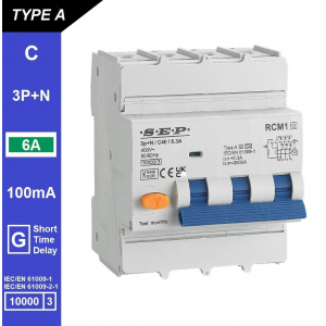 SEP aardlekautomaat type A(G) | 6A, 100mA, C-kar, 3P+N | RCM1-4AG-C06.10