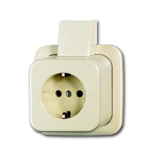 Busch-Jaeger | Wandcontactdoos met randaarde | Opbouw Crème | 2300 EAPJ
