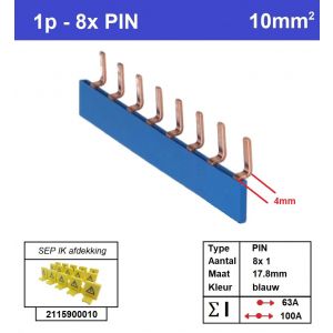 SEP P01008B10, Kam 1f  8x PIN, 17.8mm, blauw gebogen