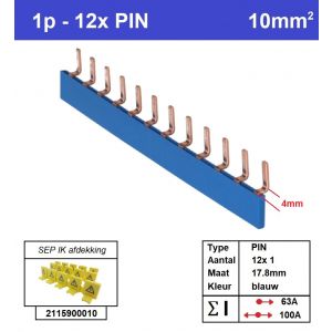 SEP P01012B10, Kam 1f  12x PIN, 17.8mm, blauw gebogen