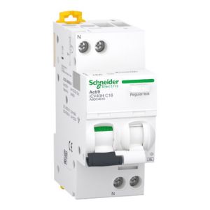 Schneider Acti9 aardlekautomaat | 16A, 30mA, C-kar, 10kA, 1P+N | A9DC4616