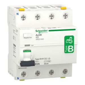 Schneider Acti9 aardlekschakelaar | 63A, 30mA, Type B-EV, 4-polig | A9Z51463