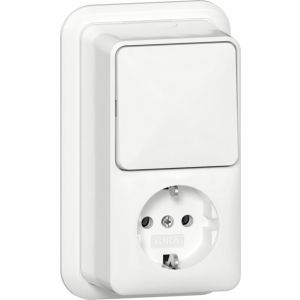 Gira / combinatie wisselschakelaar/wandcontactdoos met randaarde, montageplaat en adapter K/P25 / Opbouw zuiver wit / 417611