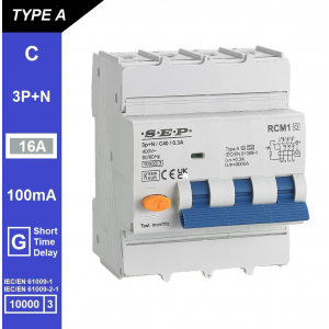 SEP aardlekautomaat type A(G) | 16A, 100mA, C-kar, 3P+N | RCM1-4AG-C16.10