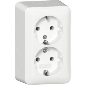 Gira / 2-voudige wandcontactdoos met randaarde en montageplaat / Opbouw zuiver wit / 478014