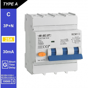 SEP aardlekautomaat type A(G) | 25A, 30mA, C-kar, 3P+N | RCM1-4AG-C25.03