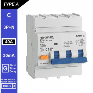 SEP aardlekautomaat type A(G) | 40A, 30mA, C-kar, 3P+N | RCM1-4AG-C40.03