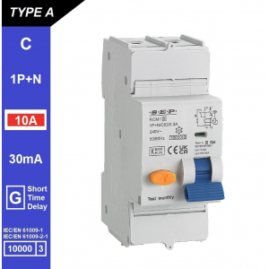 SEP aardlekautomaat type A(G) | 10A, 30mA, C-kar, 1P+N | RCM1-2AG-C10.03