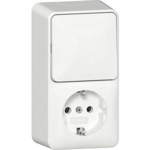 Gira / combinatie wisselschakelaar/wandcontactdoos met randaarde met montageplaat / Opbouw zuiver wit / 417613