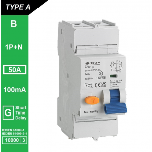 SEP aardlekautomaat type A(G) | 50A, 100mA, B-kar, 1P+N | RCM1-2AG-B50.10