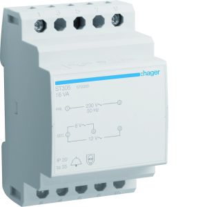 Hager beltransformator 16VA 230V naar 8/12V – ST305