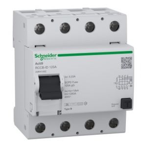 Schneider Acti9 aardlekschakelaar | 125A, 30mA, Type A, 4-polig | A9R41492