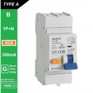 SEP aardlekautomaat type A(G) | 63A, 300mA, B-kar, 1P+N | RCM1-2AG-B63.30
