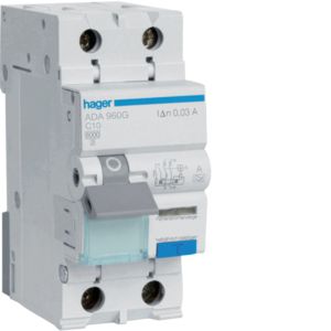 Hager aardlekautomaat / 1-polig + nul, 30mA, C10A / ADA960G
