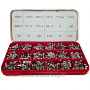 Assortimentdoos glaszekeringen van 100mA tm 6,3A