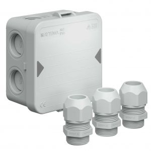 ATTEMA AK1 | Kabeldoos met 8 invoeren, 3 nylon wartels M25, 95x95x45mm (LxBxD) | Grijs | AT2500