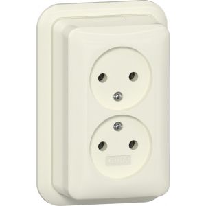 Gira / 2-voudige wandcontactdoos zonder randaarde met montageplaat en adapter K/P25 / Opbouw Crème / 479110