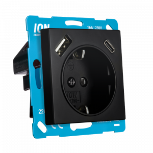 Wandcontactdoos RA USB A + USB C met Aanraakbeveiliging V1/J1 Mat Zwart 10.300.416