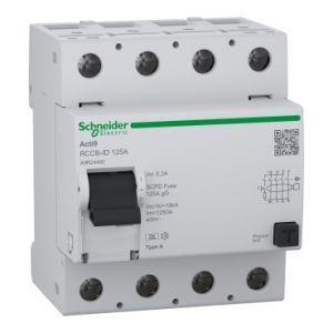 Schneider Acti9 aardlekschakelaar | 125A, 300mA, Type A, 4-polig | A9R24492