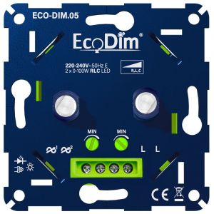 ECO-DIM.05 Led dimmer duo 2x 0-100W fase aan- afsnijding (RLC)