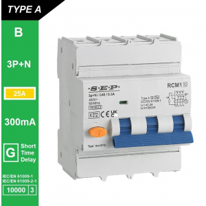 SEP aardlekautomaat type A(G) | 25A, 300mA, B-kar, 3P+N | RCM1-4AG-B25.30
