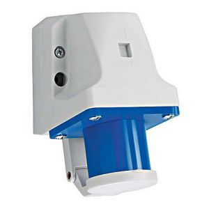 CEE wandcontactdoos, IP44, 16A, 3-polig, 230V, 6h, blauw