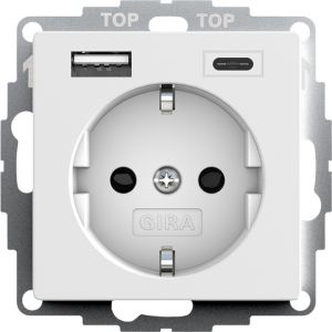 Gira / wandcontactdoos met randaarde, kinderbeveiliging en USB A/C aansluiting / zuiver wit mat / 245927