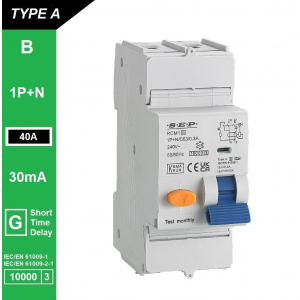 SEP aardlekautomaat type A(G) | 40A, 30mA, B-kar, 1P+N | RCM1-2AG-B40.03