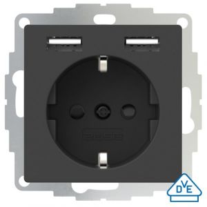 Wandcontactdoos met dubbele USB (2x A) aansluiting - Antraciet