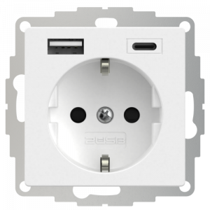 Wandcontactdoos met dubbele USB (A+C) aansluiting - Mat wit
