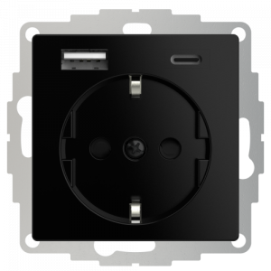 Wandcontactdoos met dubbele USB (A+C) aansluiting - Zwart
